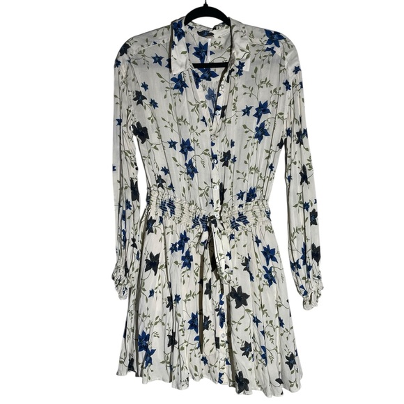 Free People Lighten Up Button Down Mini Shirt Dress Tea Combo Floral Sz S Boho - Picture 6 of 16